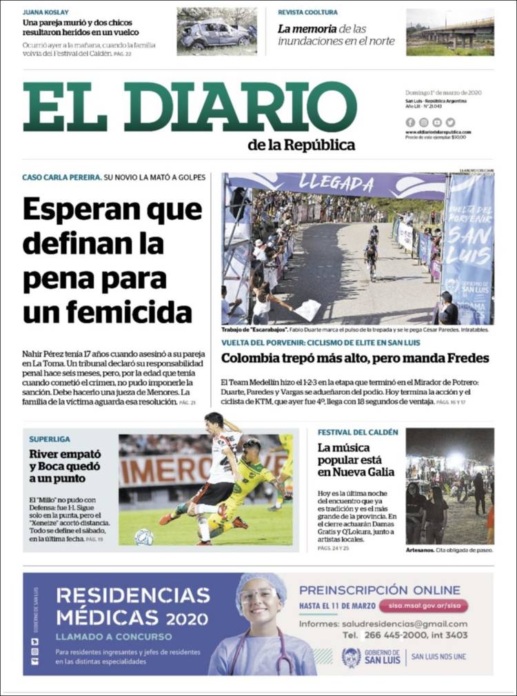 Portada de Diario de la República (Argentina)