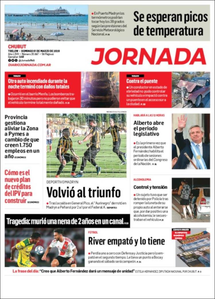 Portada de Diario Jornada en la Patagonia (Argentina)