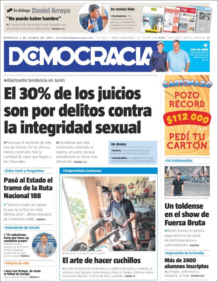 Portada de Diario Democracia (Argentina)