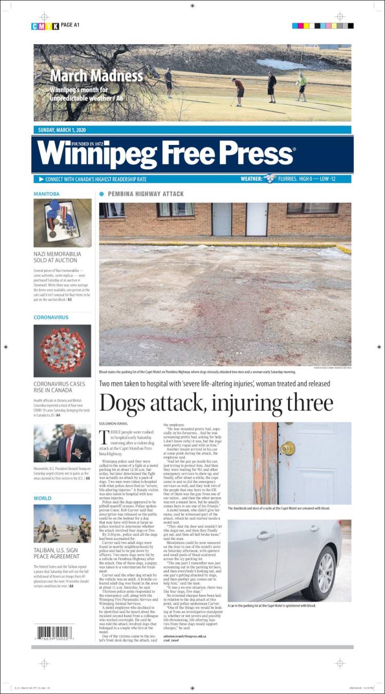 Portada de Winnipeg Free Press (Canadá)