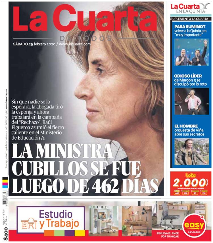 Portada de La Cuarta (Chile)