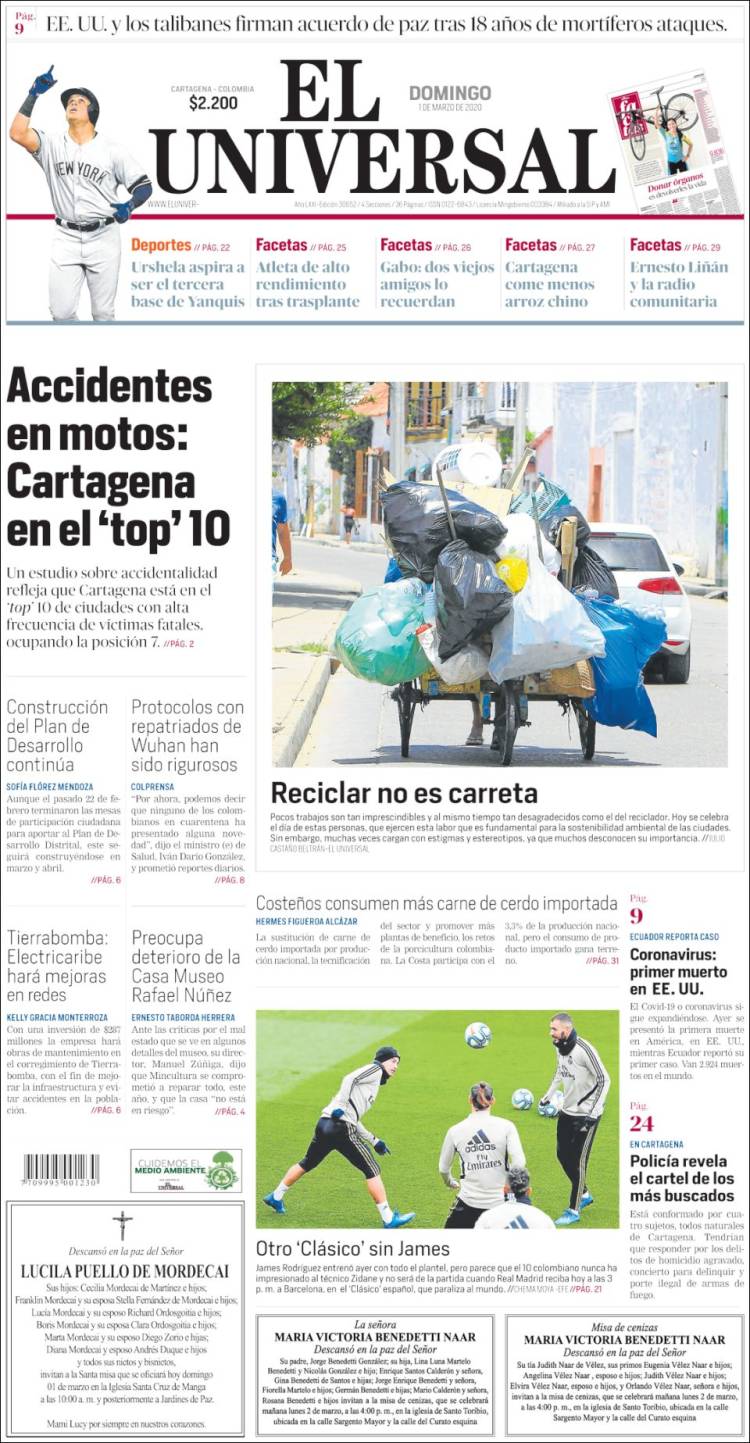 Portada de El Universal (Colombia)