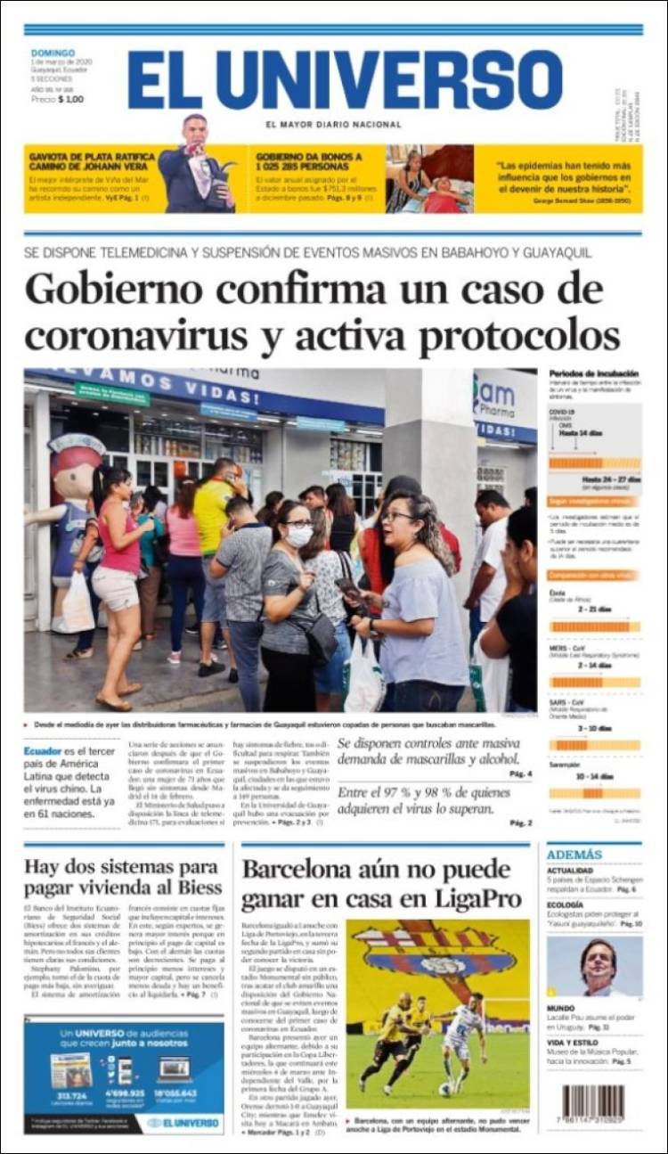 Portada de El Universo - Ecuador (Ecuador)