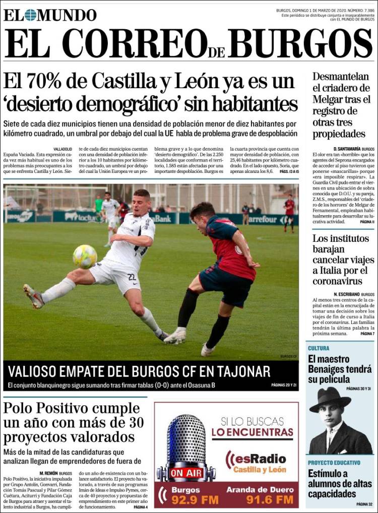 Portada de El Correo de Burgos (Spain)