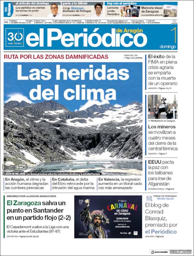 Portada de El Periódico de Aragón (Spain)