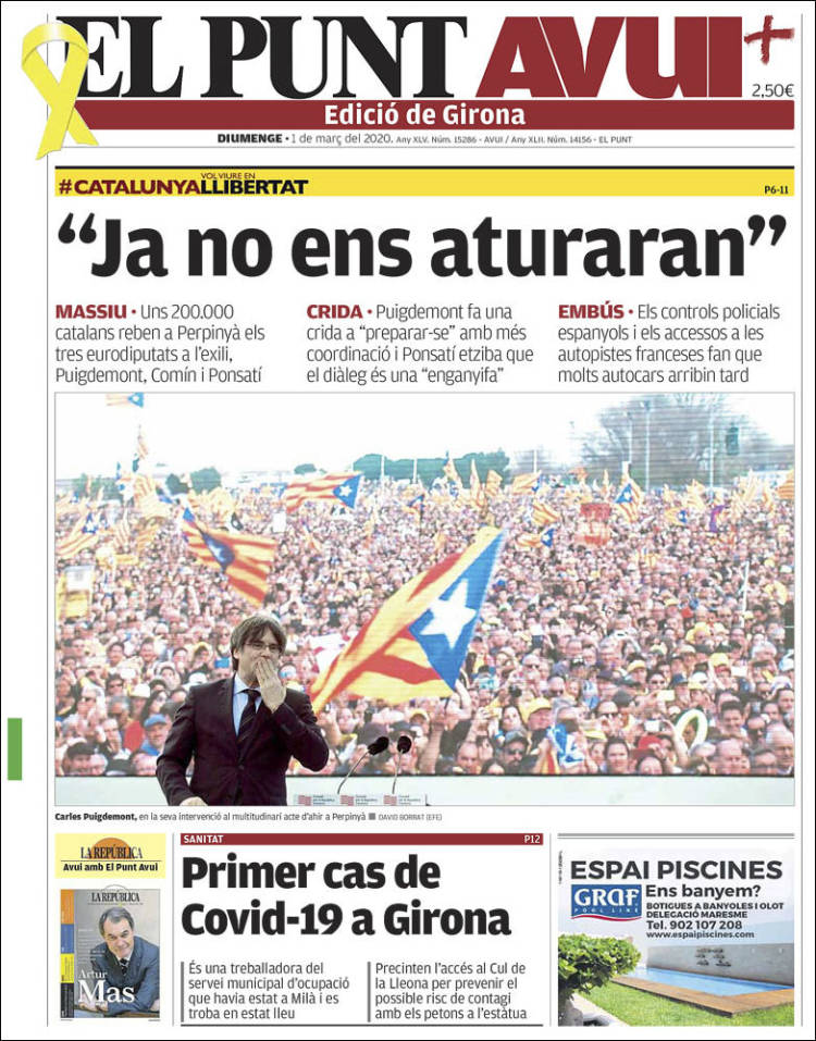 Portada de El Punt Avui - Girona (Spain)