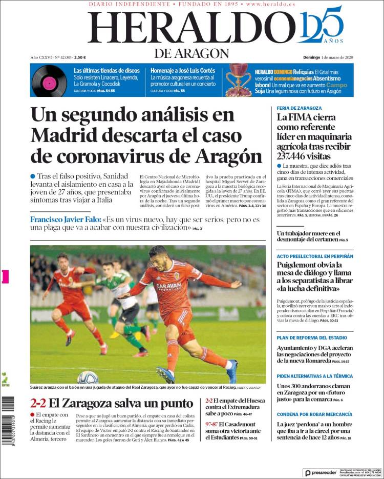 Portada de Heraldo de Aragón (Spain)