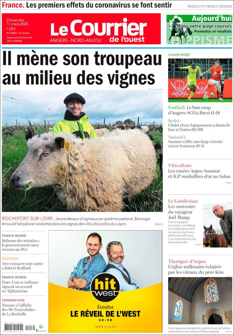 Portada de Le Courrier de l'Ouest (Francia)