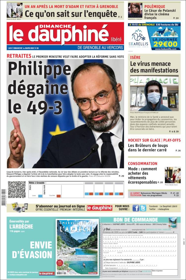 Portada de Le Dauphiné Libéré (Francia)