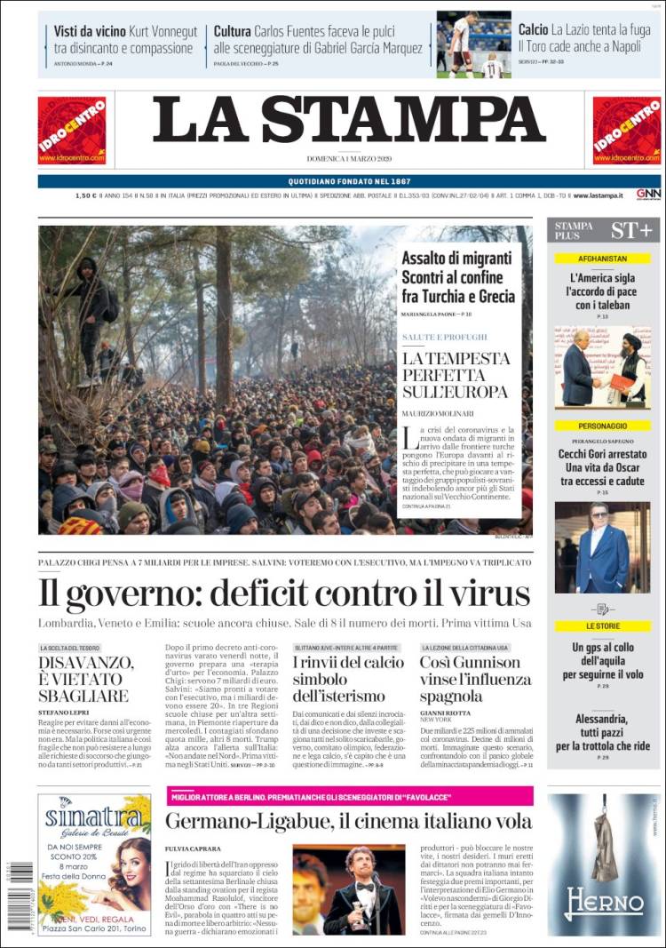 Portada de La Stampa (Italia)