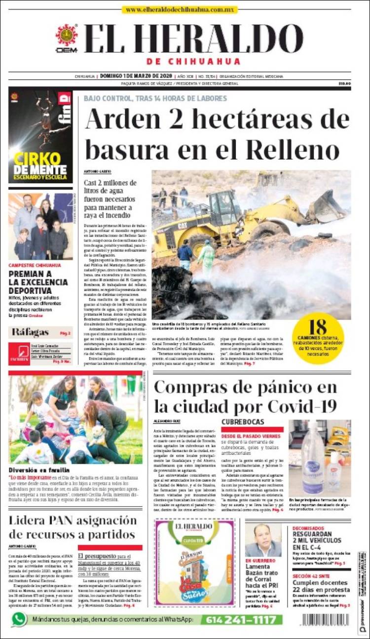 Portada de El Heraldo de Chihuahua (México)