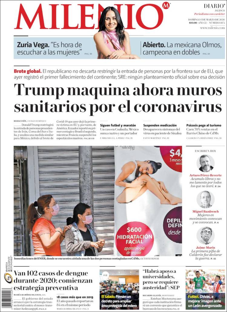 Portada de Milenio - Jalisco (México)