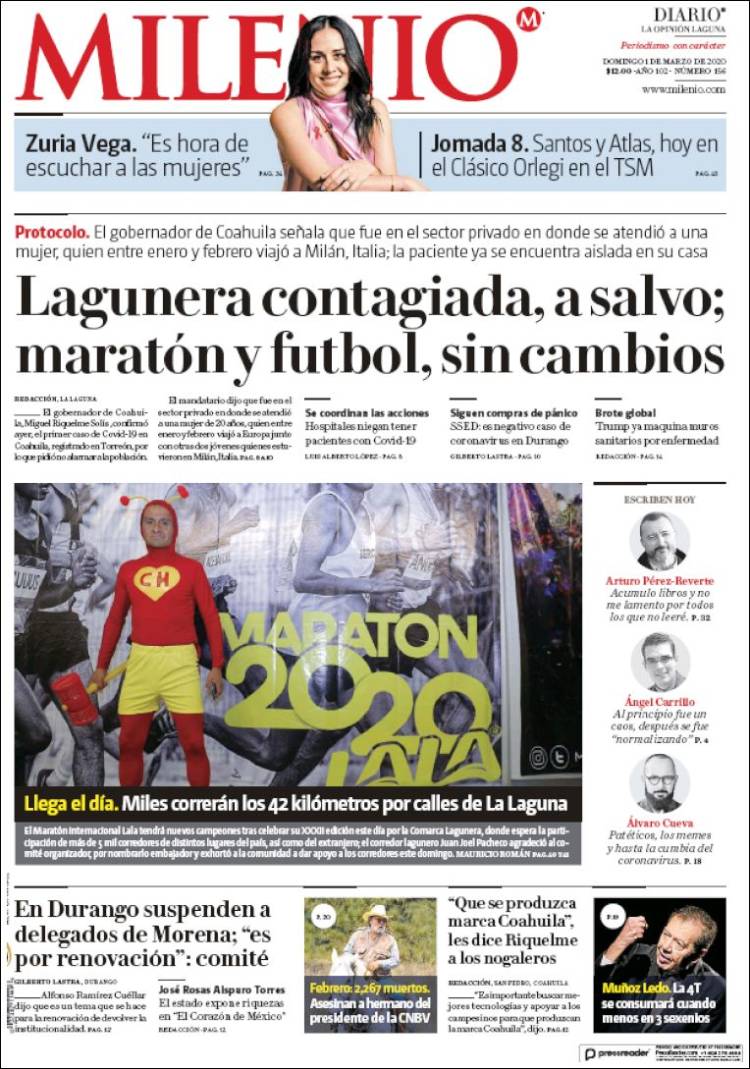 Portada de Milenio - Laguna (México)