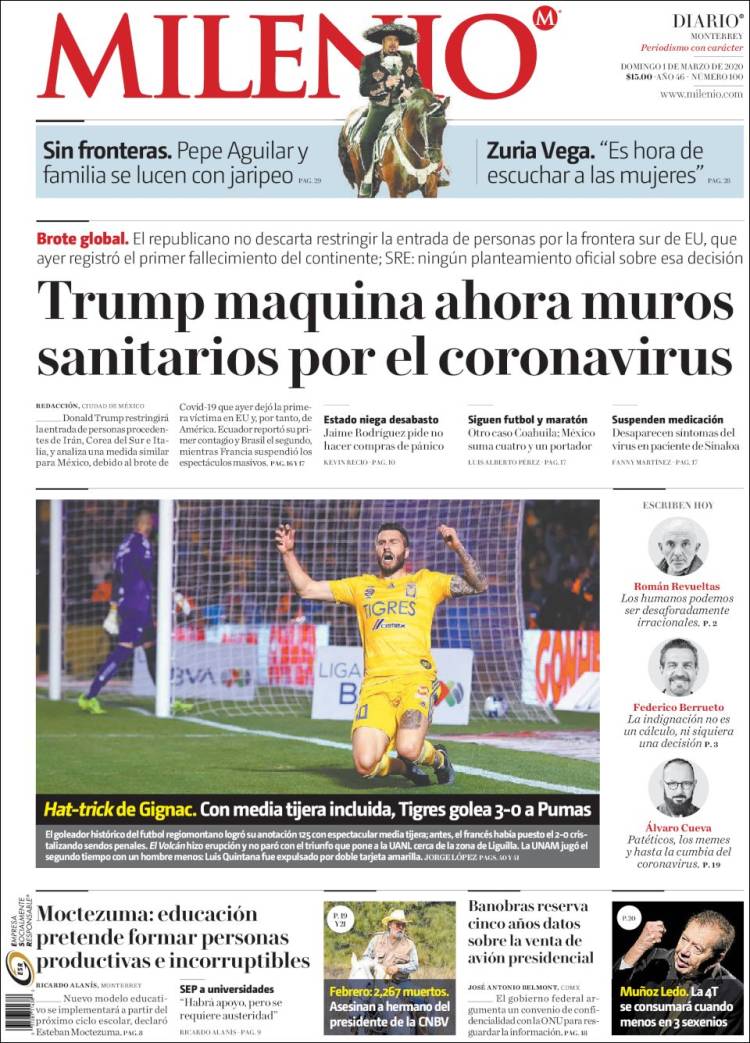 Portada de Milenio de Monterrey (México)