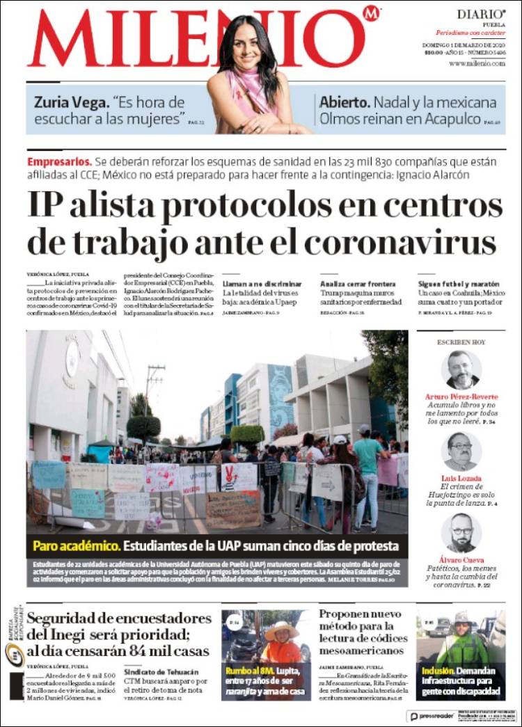 Portada de Milenio de Puebla (México)