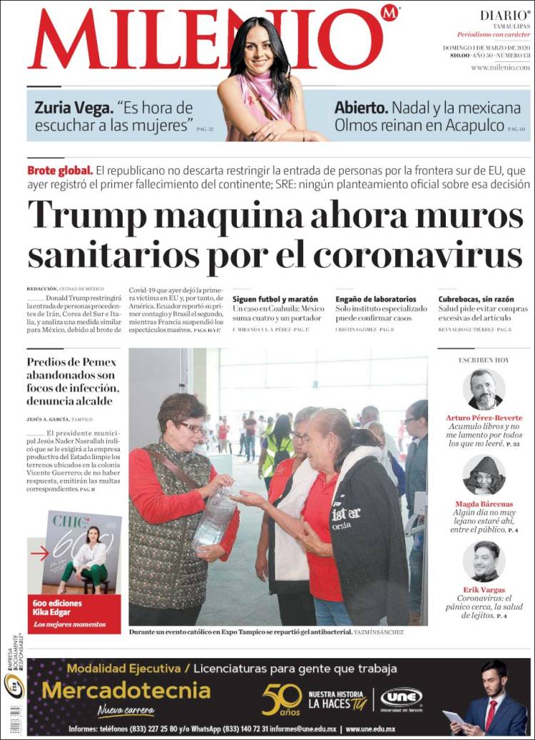 Portada de Milenio - Tamaulipas (México)