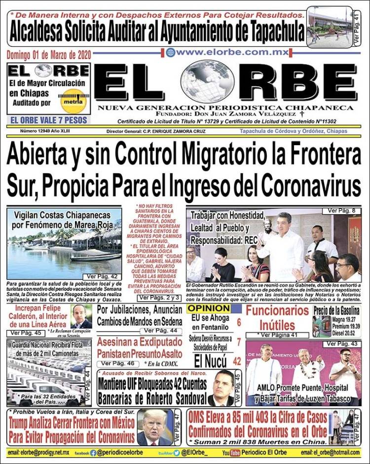 Portada de El Orbe (México)