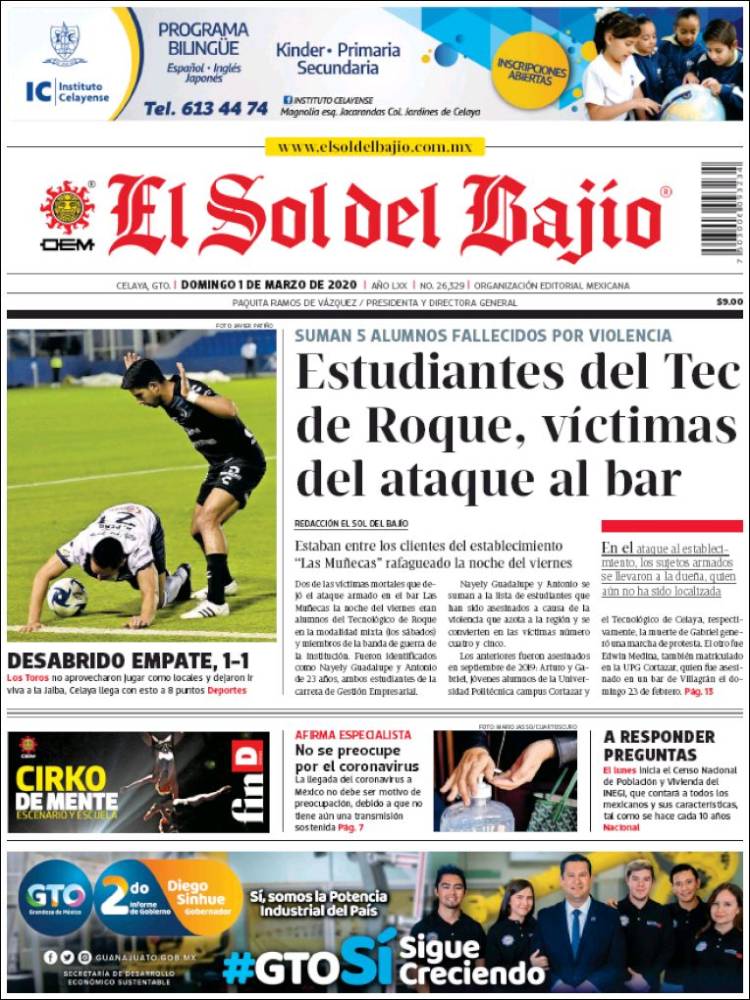 Portada de El Sol del Bajio (México)