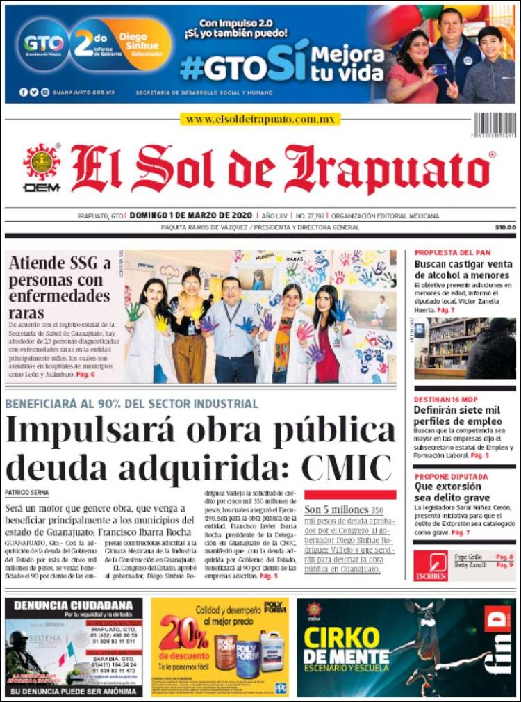 Portada de El Sol de Irapuato (México)