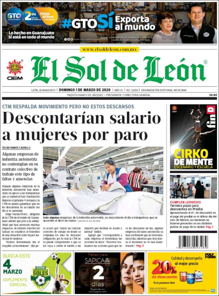 Portada de El Sol de León (México)