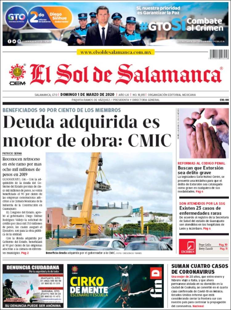 Portada de El Sol de Salamanca (México)