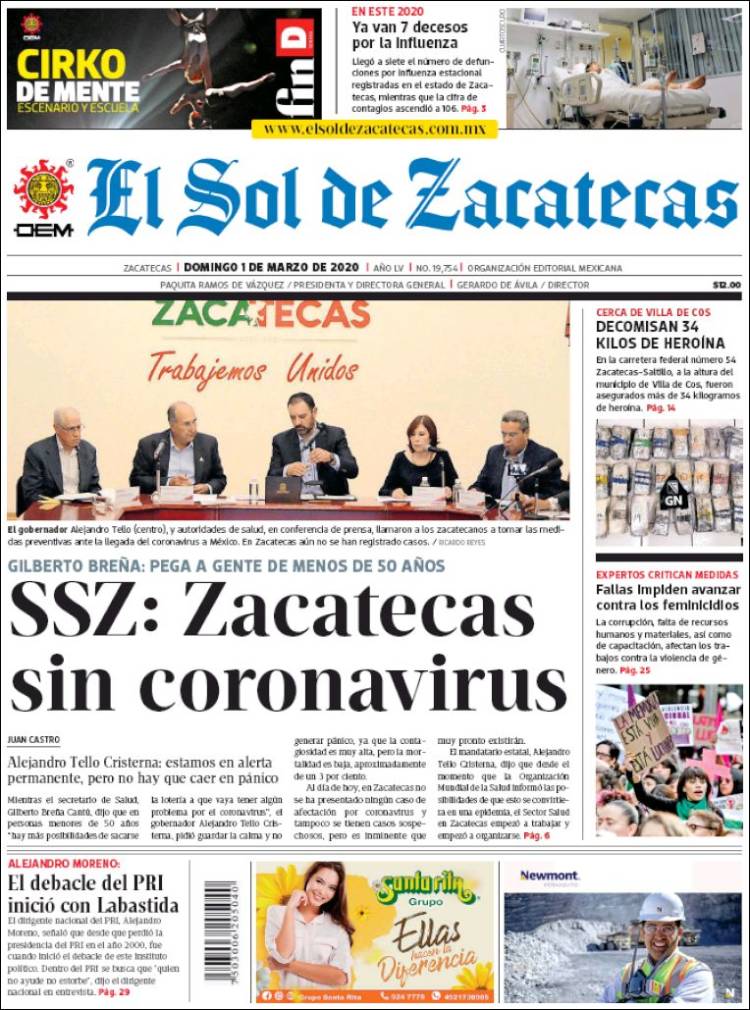 Portada de El Sol de Zacatecas (México)