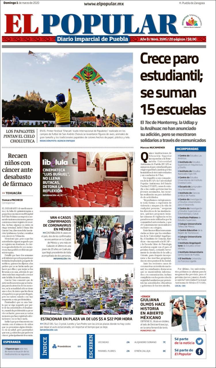 Portada de Periódico El Popular (México)