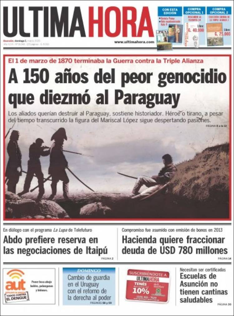 Portada de Última Hora (Paraguay)