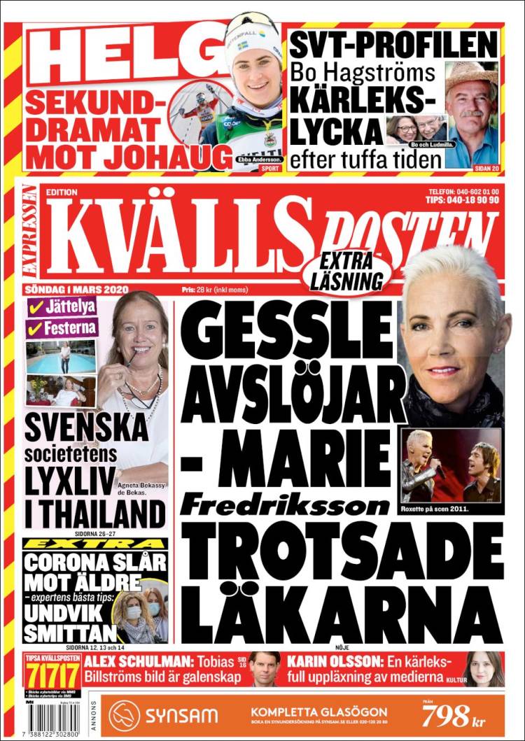 Portada de Kvällsposten (Suecia)