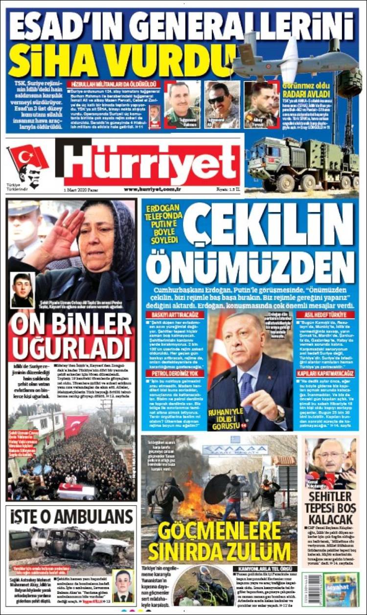 Portada de Hürriyet (Turqu&iacute;a)