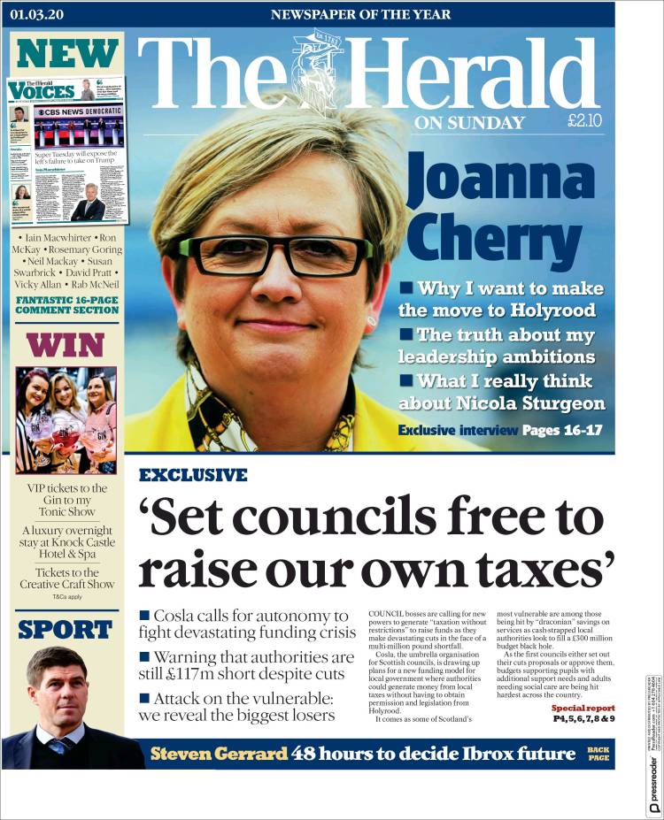 Portada de The Herald (Reino Unido)