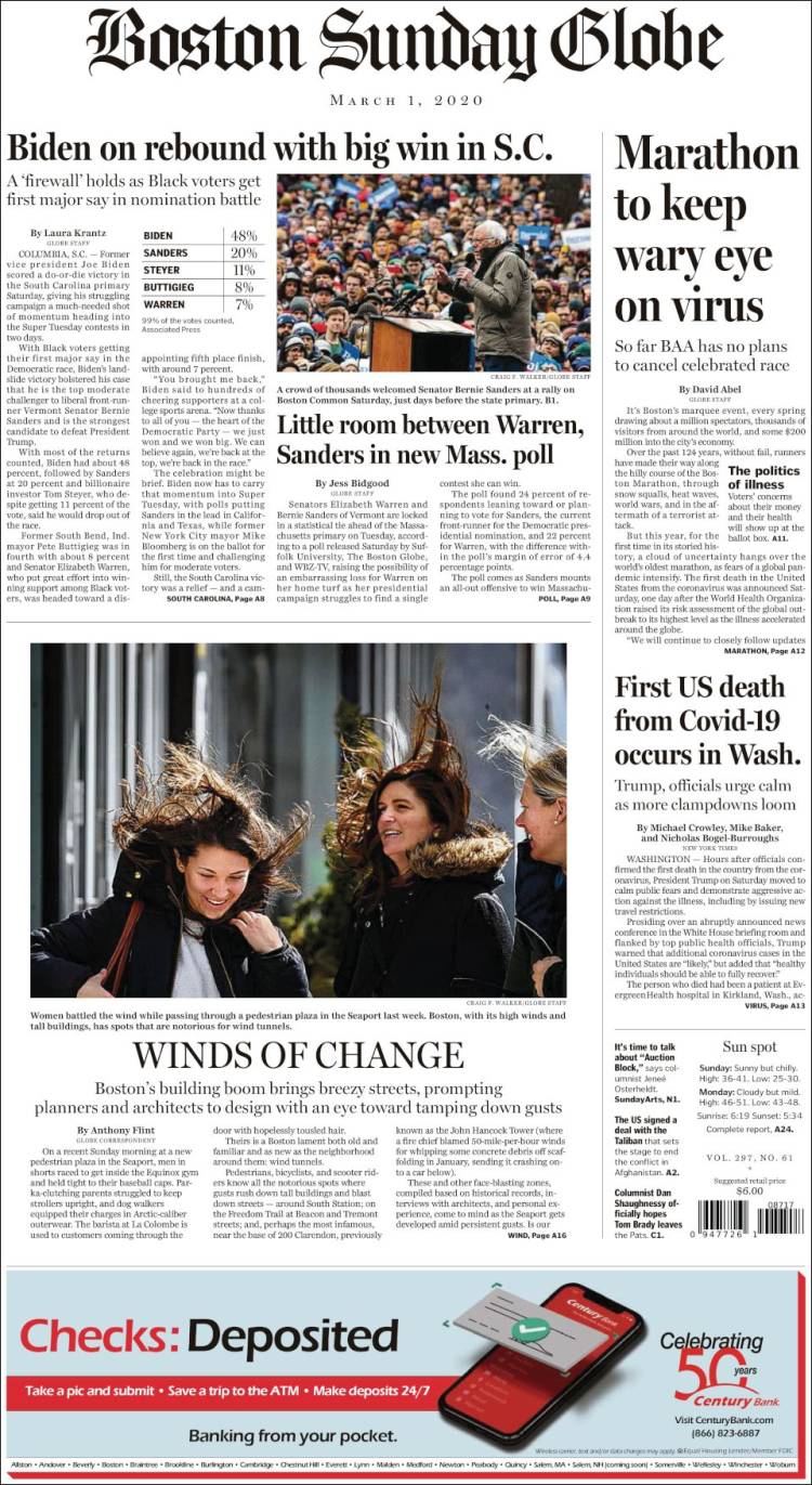 Portada de Boston Globe (USA)