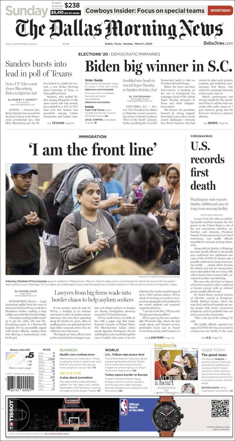 Portada de Dallas Morning News (USA)