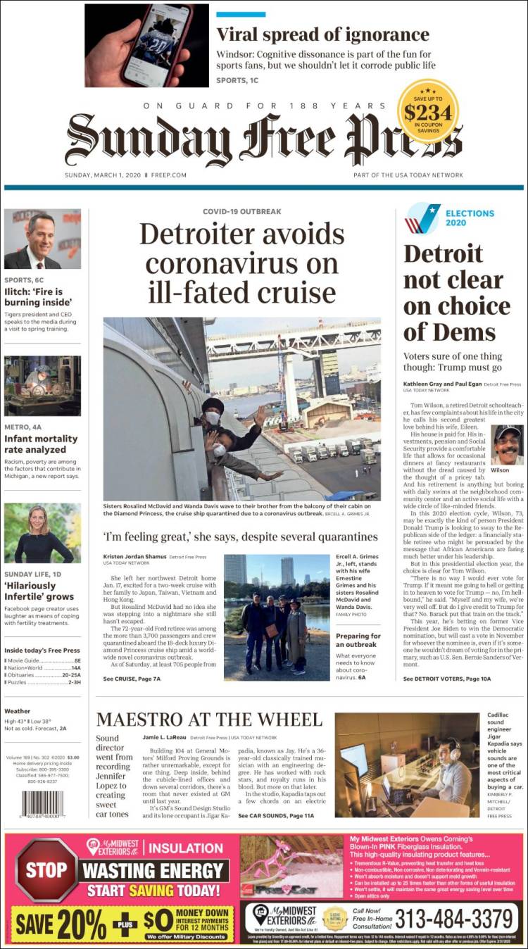 Portada de Detroit Free Press (USA)