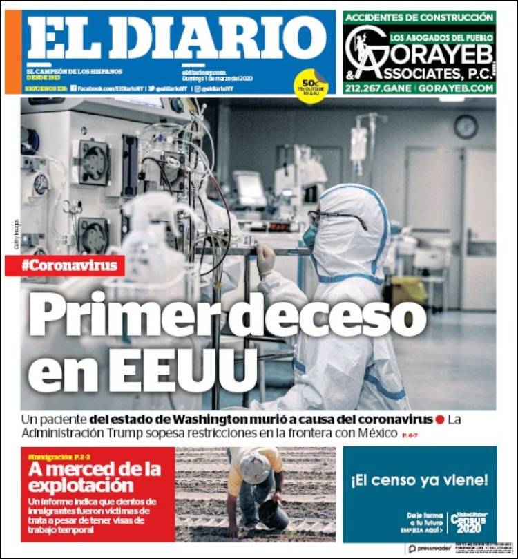 Portada de El Diario NY (USA)