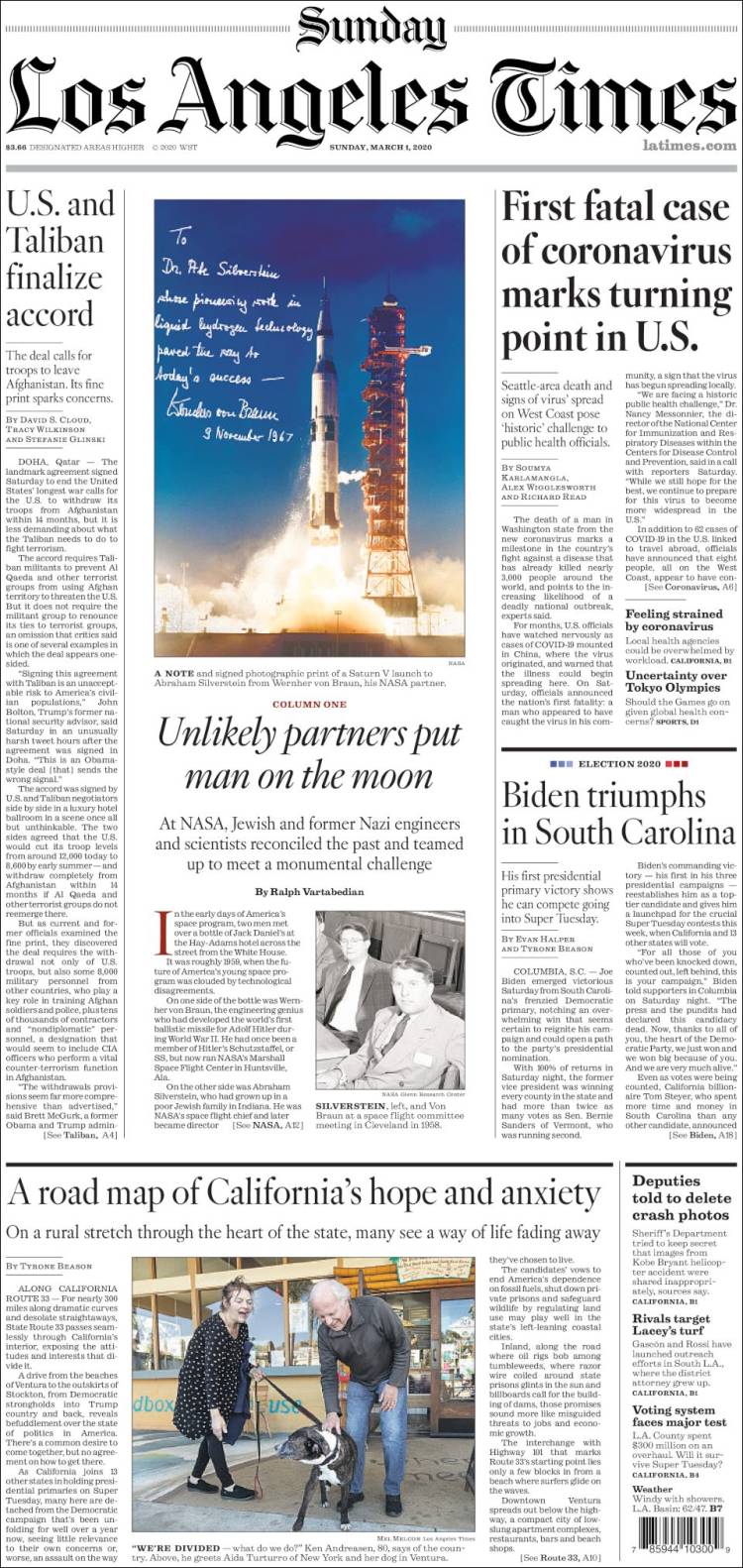 Portada de Los Angeles Times (USA)