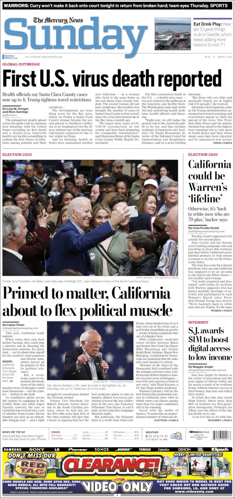 Portada de San Jose Mercury News (USA)