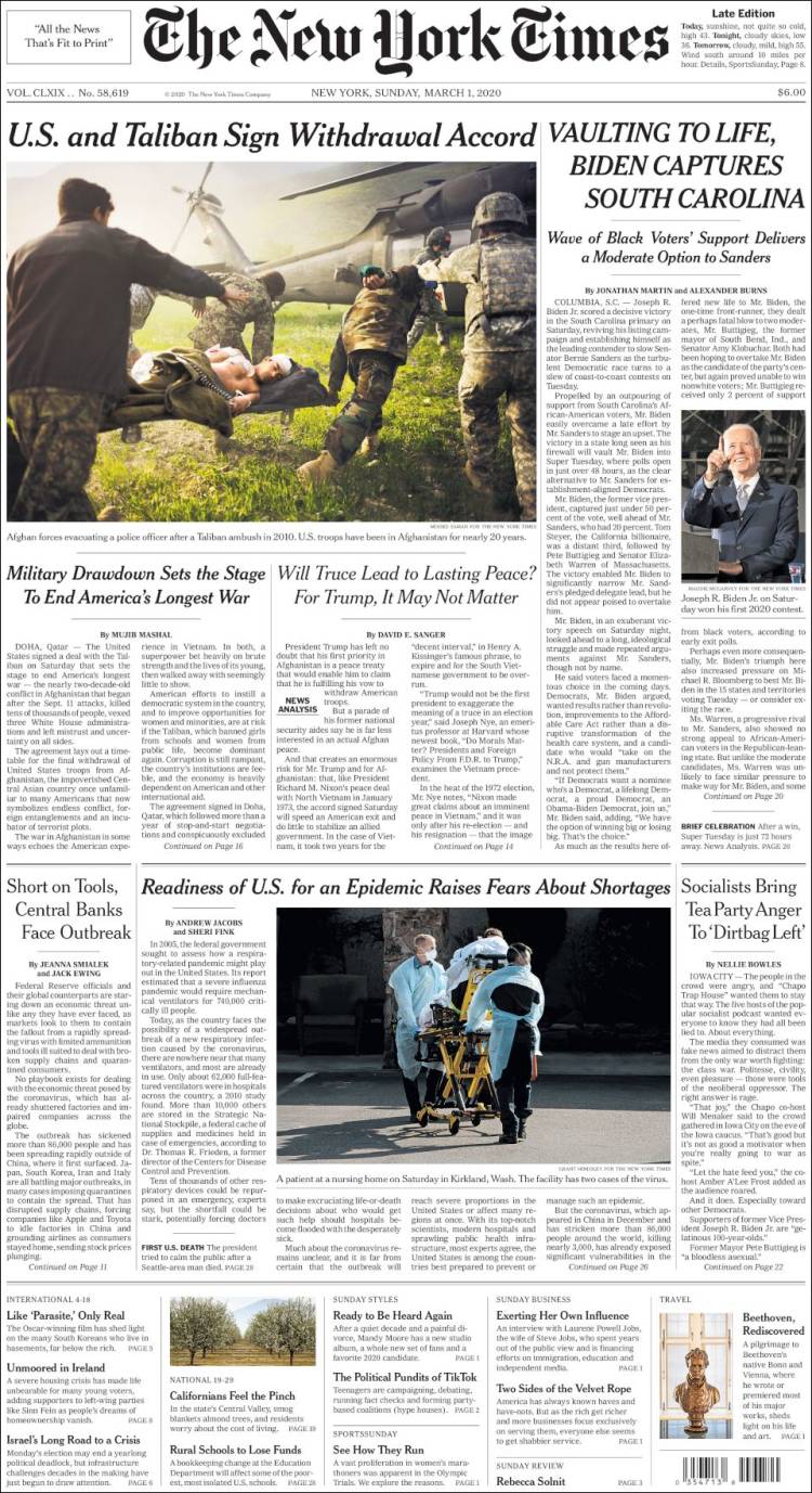 Portada de New York Times (USA)