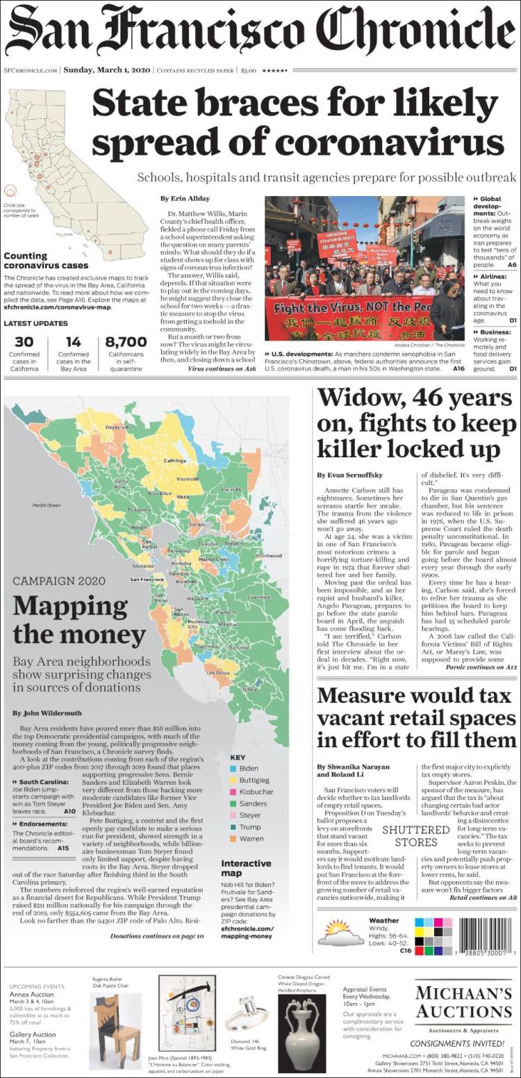 Portada de San Francisco Chronicle (USA)