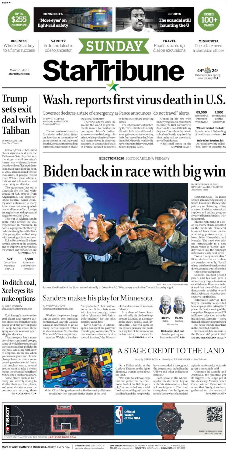 Portada de Star Tribune (USA)