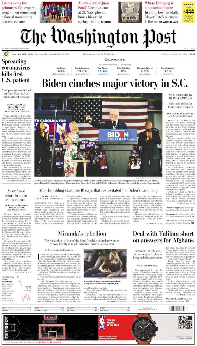 Portada de The Washington Post (USA)