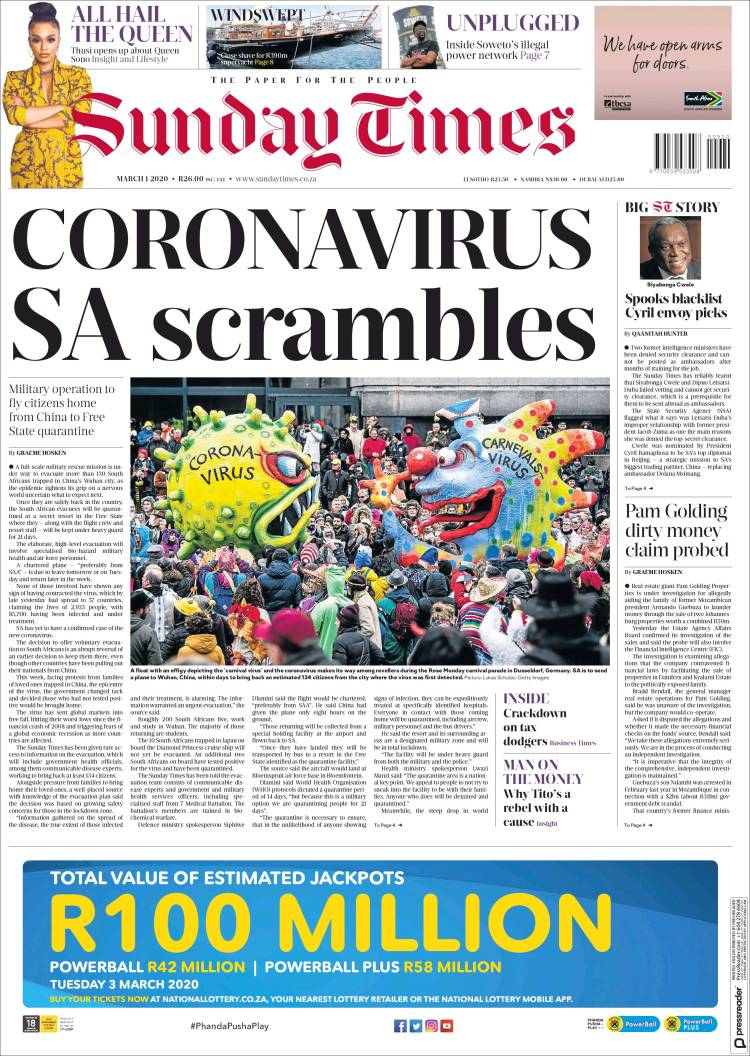 Portada de The Times (Sud&aacute;frica)