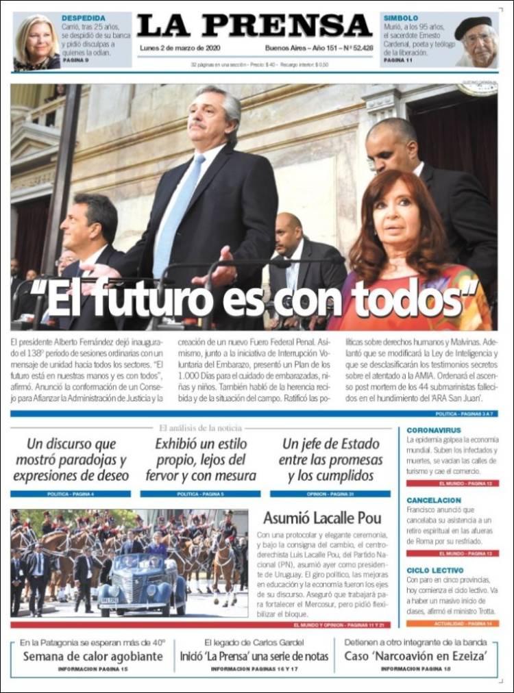 Portada de La Prensa (Argentina)