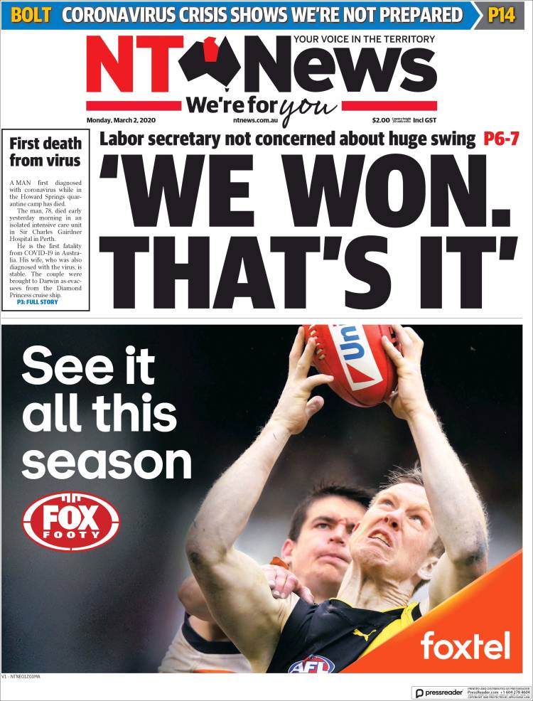 Portada de Northern Territory News (Australia)