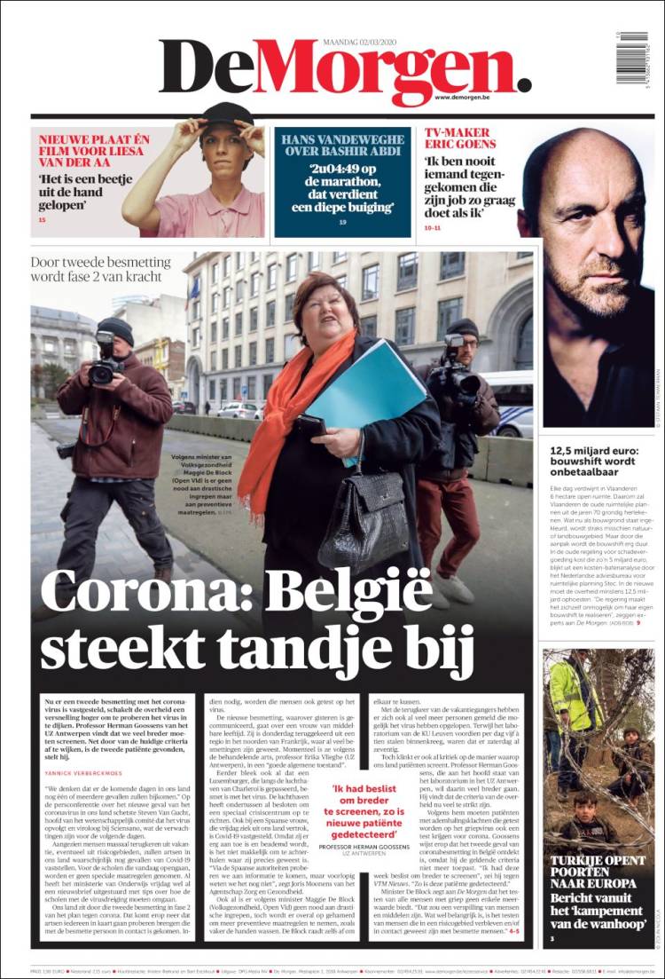 Portada de De Morgen (B&eacute;lgica)