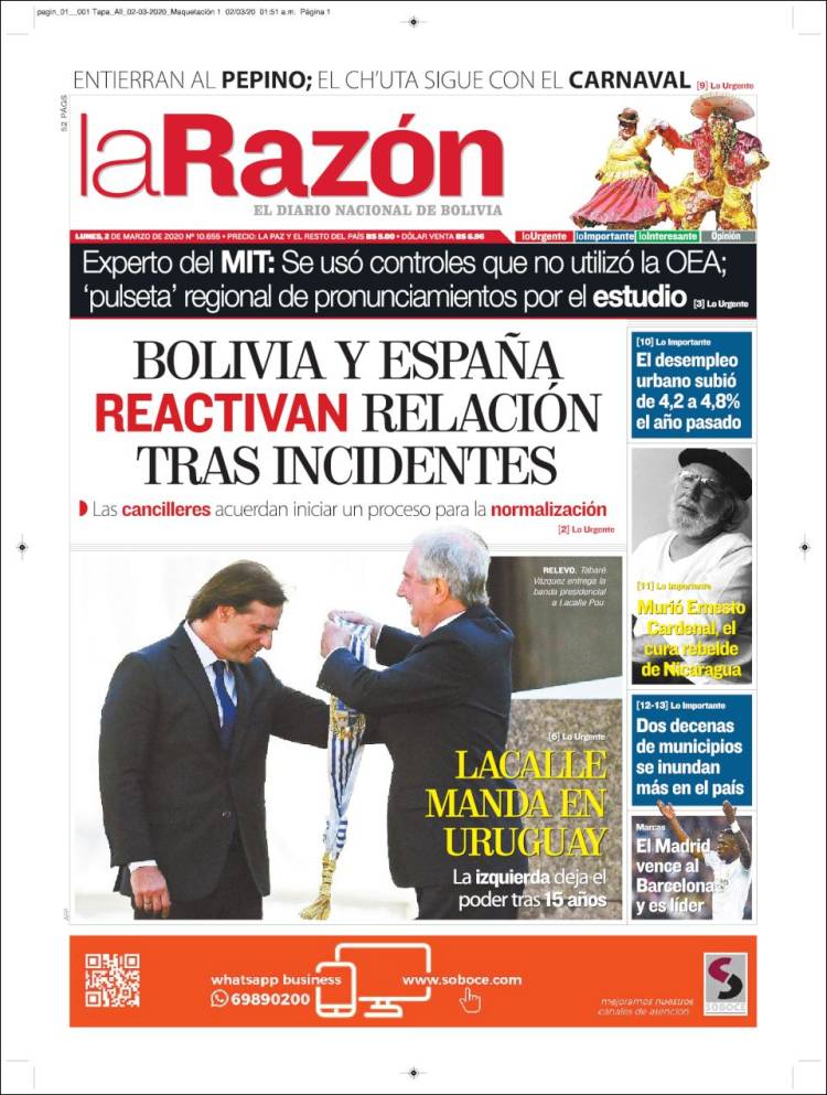 Portada de La Razón (Bolivia)
