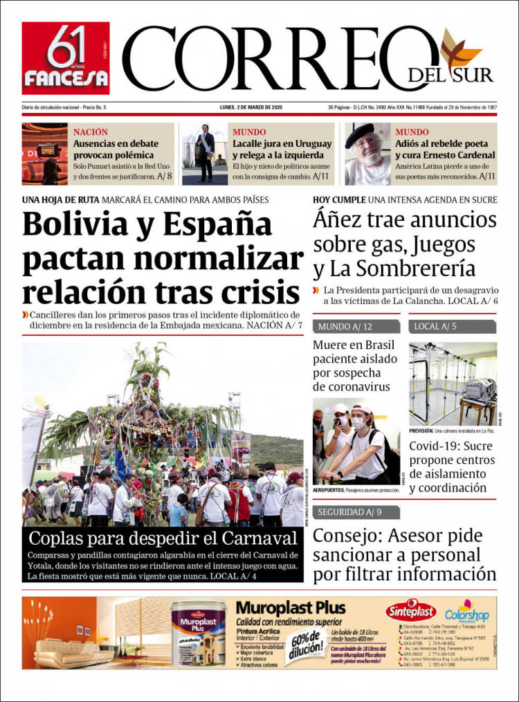 Portada de Correo Sur (Bolivia)