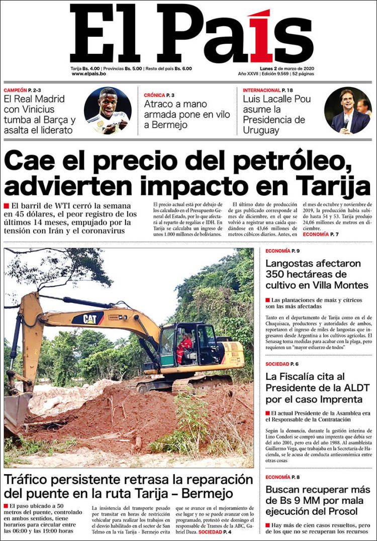 Portada de El País (Bolivia)