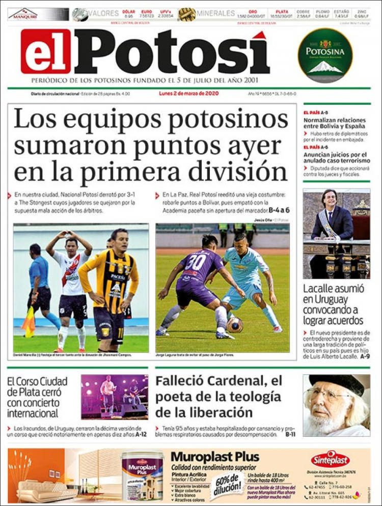 Portada de Diario de Potosí (Bolivia)