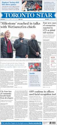 Portada de The Toronto Star (Canadá)